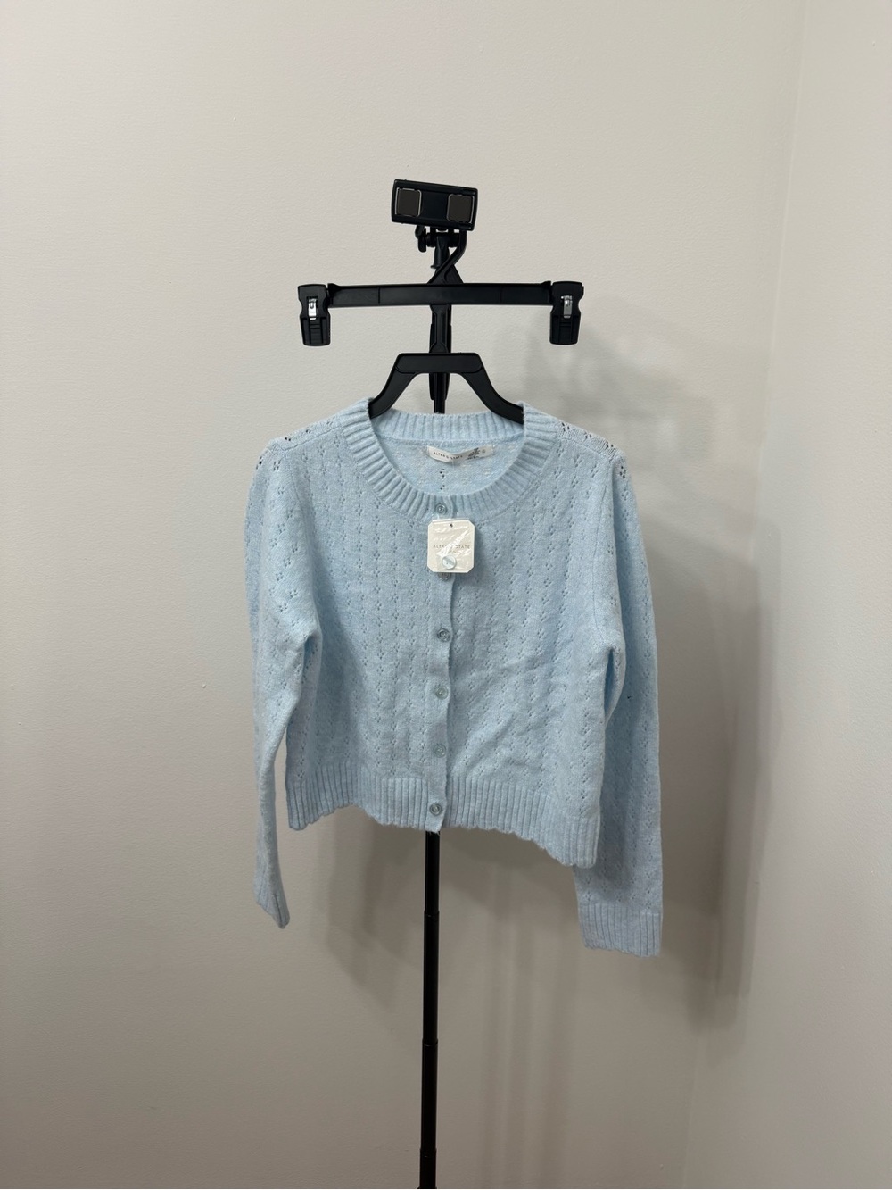 Altar'd State Pale Blue Eyelet Knit Button Cardigan - Picture 2 of 4